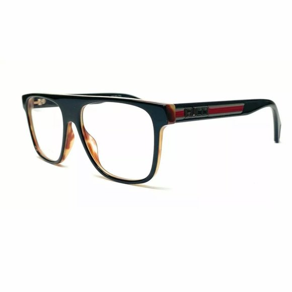 Gucci Men's Black Red Square Eyeglasses